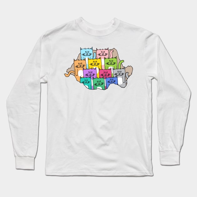 Meow-mania, the land of cats Long Sleeve T-Shirt by adrianserghie